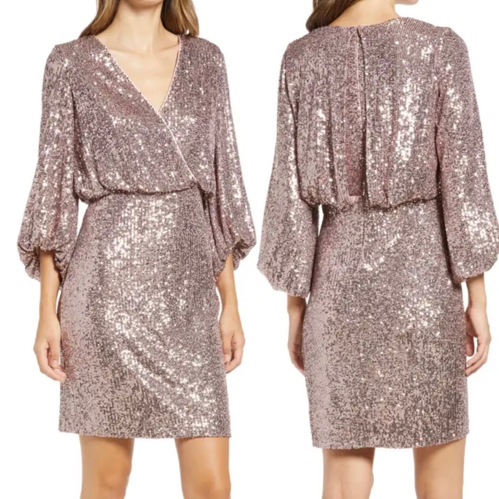 Eliza J Sequin Balloon Sleeve Cocktail Dress